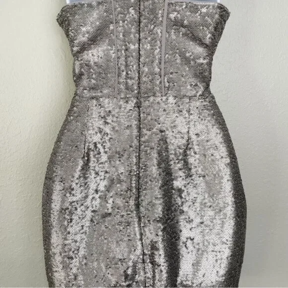 Harlyn silver sequin plunge neck matte waist tie dress‎ S Formal Cocktail - Picture 10 of 13